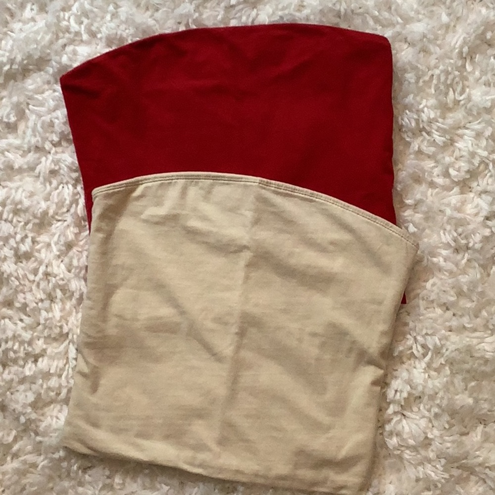 Brandy Melville Red and Beige Colorblock Strapless Crop Top